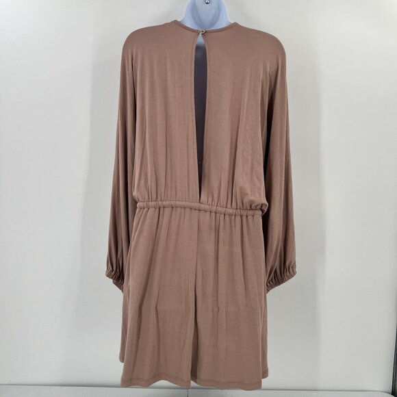 Three Bird Nest XL Pink Soft Stretch Knit Long Sleeve Open Back Boho Mini Dress - Picture 8 of 11